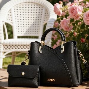 2 Piece Black Tote Handbag Set Fashion/Clutch. CHARM NOT INCLUDED!